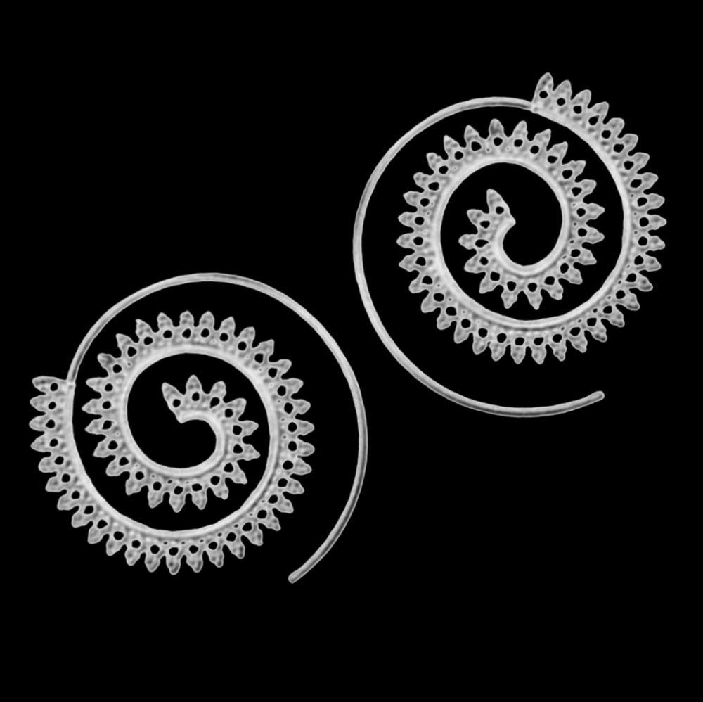 Silver Spiral Boho Metal Lace Trim Hoop Earrings Festival Swirl Hoops Bohemiam